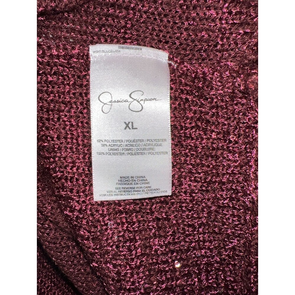 Jessica Simpson Burgundy Sparkle Lined Knit Sweater Tearose Layered Cutout XL - Picture 7 of 13